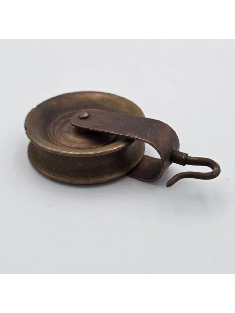 Antique Dutch Clock Brass & Copper Metal Pulley With Hook